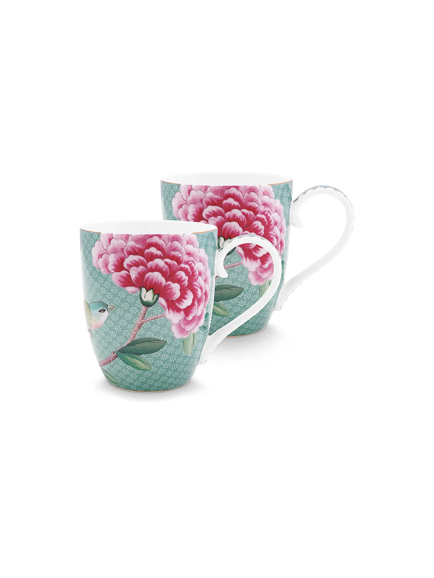PIP STUDIO | Henkelbecher Set 2er X-Large BLUSHING BIRDS 450ml Weiss | hellblau